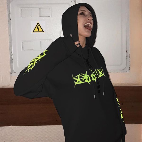 

women loose streetwear black sweatshirt knitted hooded shinning print hoodies fashion moletom long hoodie women