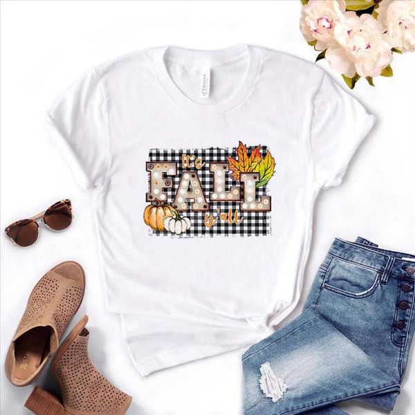 

its fall yall pumpkin plaid women tshirt cotton casual funny t shirt gift for lady yong girl tee pm 36, White