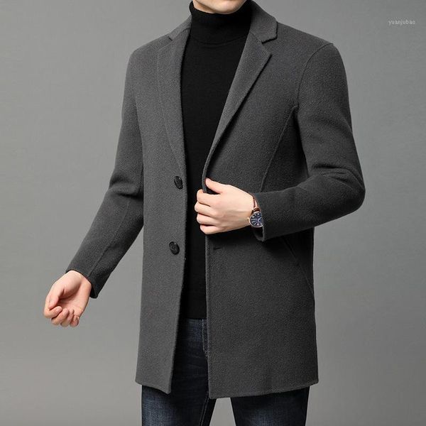 

new thickening high-grade pure wool coat male winter warm coat of cultivate morality leisure men long business1, Black