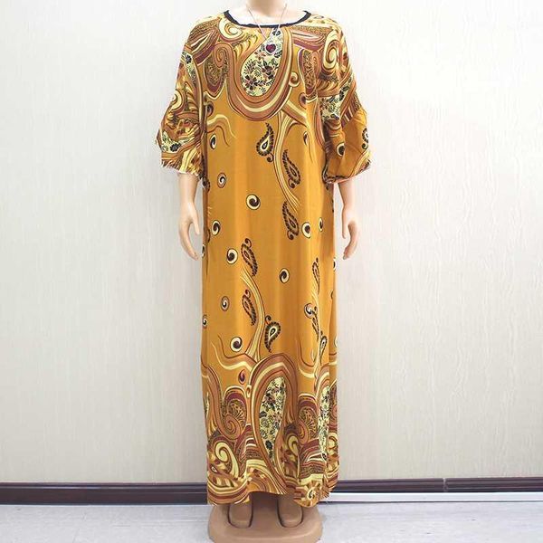 

multicolor floral print elegant african dresses for women ruffle sleeve loose cotton autumn with scarf ladies maxi dresses1, White;black