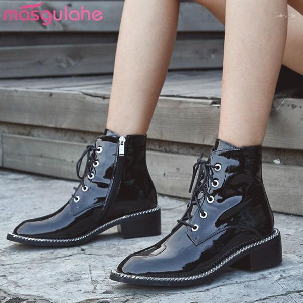 

masgulahe riding boots 2021 autumn winter boots for woman genuine leather lace up wholesale women ankle1, Black