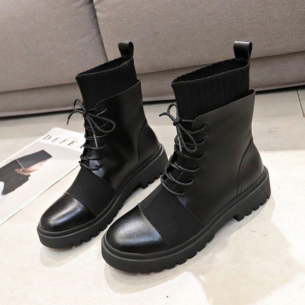 

женщины ботильоны 2020 осень мода stretch ткань короткие сапоги готические ботинки женщин платформы черный носок, Black