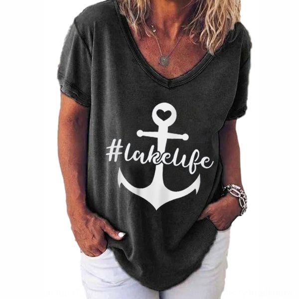 

2020 летней женщины v-образным вырезом с коротким рукавом якорь печати вскользь 2020 летней женщины v-образным вырезом с коротким рукавом як, White