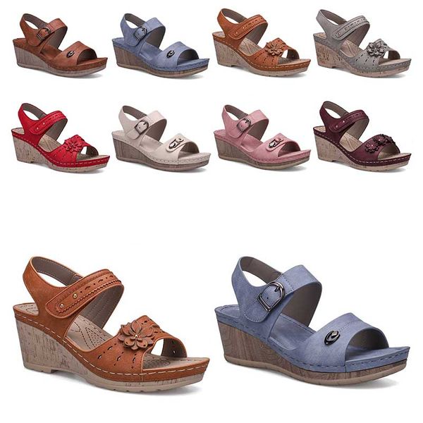 

2021 new arrival womens sandals pumps summer wedge heels leather open toes slip on good quality casual home size 36-41, Black