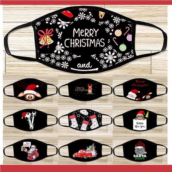 

women protective mask 1pc black face mask washable reusable fabric masks christmas santa claus letter print face cover wmtqoh