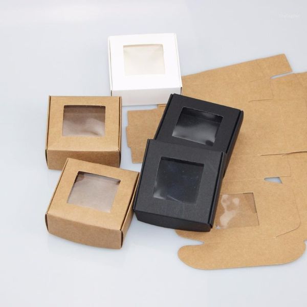 Confezioni regalo all'ingrosso 300 pezzi scatola di carta kraft scatole di sapone per finestre in PVC trasparente confezioni di gioielli bomboniere caramelle1