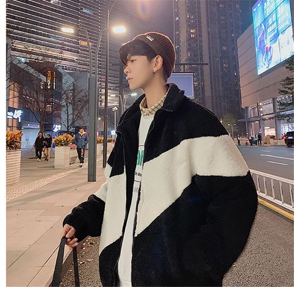 

fasion ig qli winter new natcing color lam cotton-padded coat male korean version of loose jacket students ong kong s-3xl #243#18812, Black