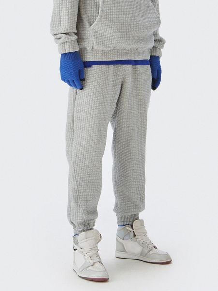 

men solid waffle knit sweatpants y64k#, Black