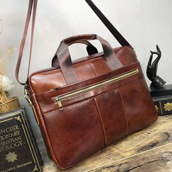 

leather men bag handbag man retro business briefcase 14 inch pc storage lapcomputer shoulder messenger travel leisure bags