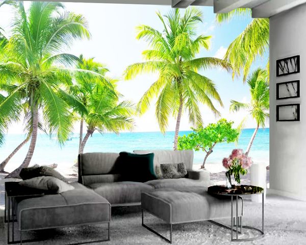 3D Seascape papel de parede linda árvore de coco vista 3d papel de parede 3d papel de parede para sala de estar foto personalizada