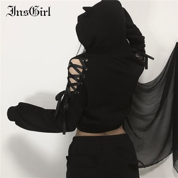 

insgirl harajuku dark black sweatshirt women y2k devil cat ear lace up short hoodies goth punk cute street loose pullover femme y200915