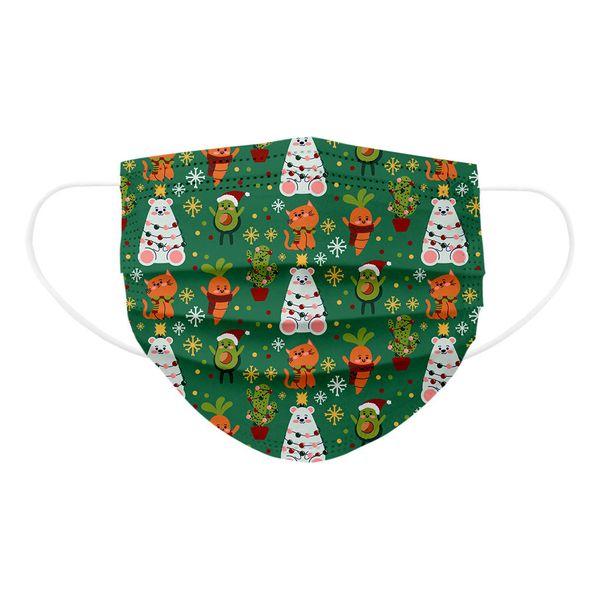 

10-100pcs protective new three-layer disposable masks children's christmas facemasks ear hook christma tree print mask mascarillad