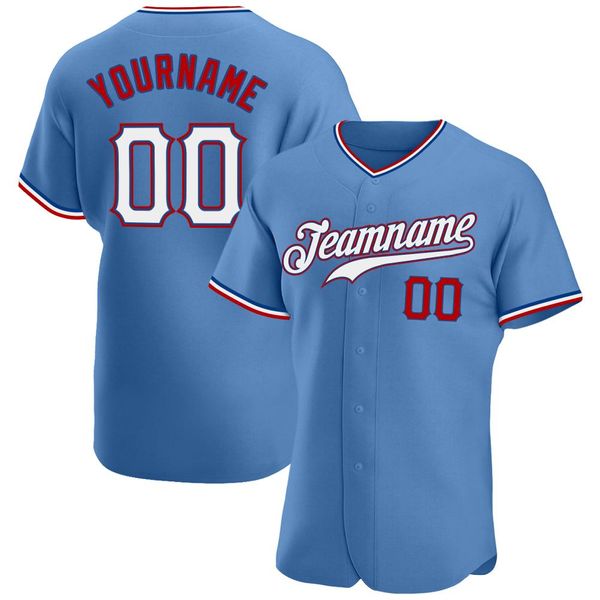 

custom light blue white-red-0007 authentic baseball jersey, Blue;black
