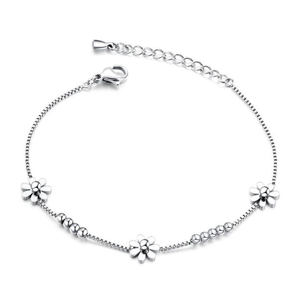 

link, chain lovely tiny daisy flower bracelet for women girls stainless steel with lobster clasp, Black