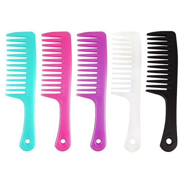 

anti-static large wide tooth comb hairdressing comb women hanging hole handle grip curly hair hairbrush beauty ha jllvai, Silver