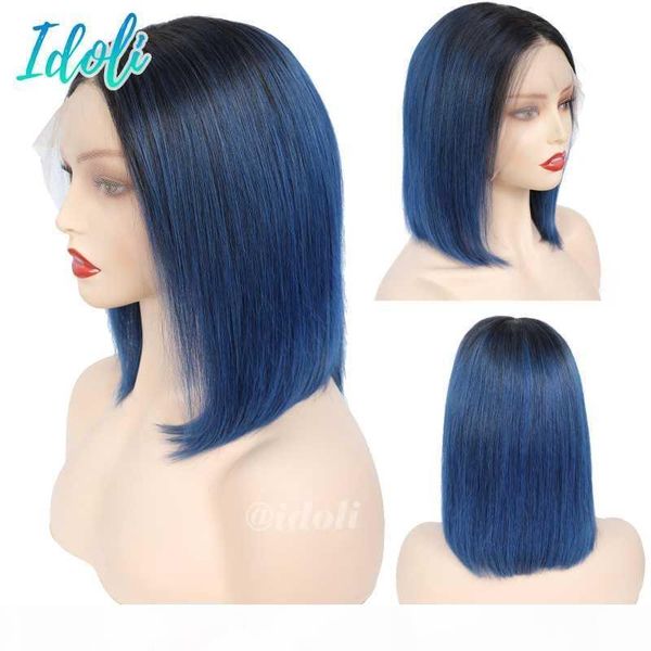 

ombre blue human hair blue short lace front human hair wigs brazilian straight remy ombre bob wig 1b purple lace front wig, Black;brown