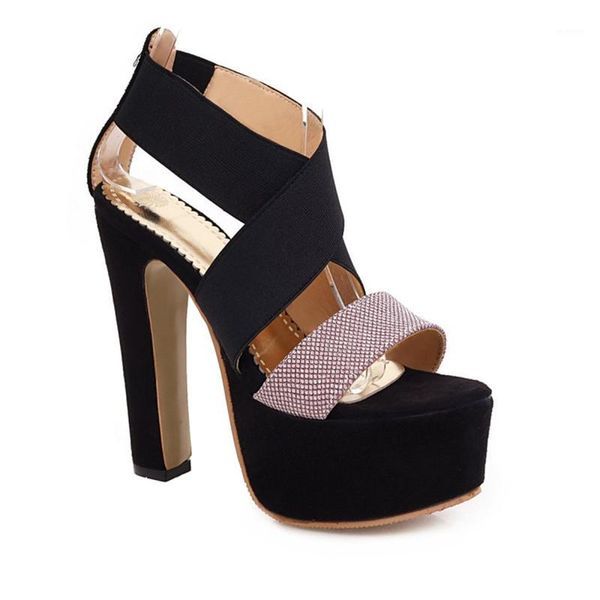 

mkkhou 31-48 super size 2020 new sequined elastic strap back sandals 14cm super high heel sandals open shoes for women1, Black