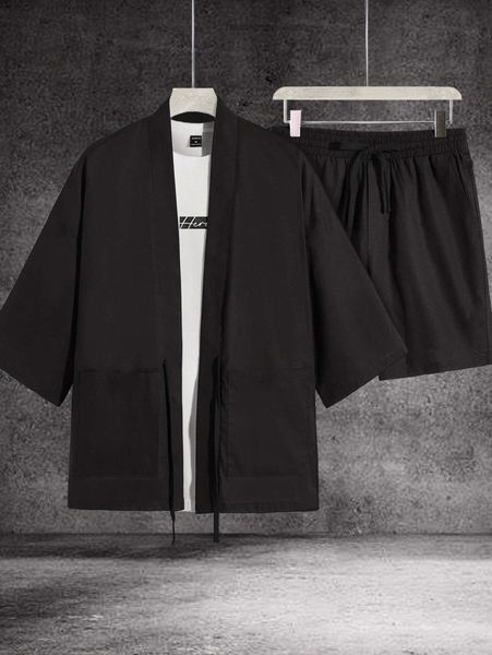

men pocket patched shirt and shorts set v2l0#, Gray