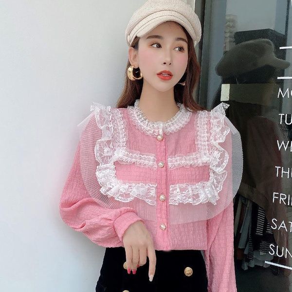 

women's blouses & shirts women fashion 2021 long sleeve o-neck elegant blouse loose womens patchwork d74, White