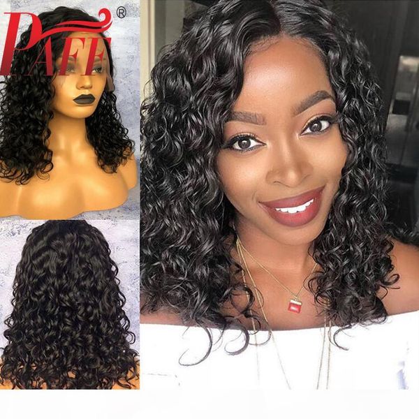 

paff short curly human hair full lace wig 4*4 silk base glueless remy brazilian silk pre plucked hairline, Black;brown