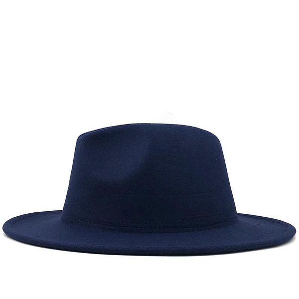 

унисекс outer navy и красный внутренняя красный wool felt джаз fedora шляпы с тонким поясом пряжки мужчины женщины широкий брим панама trilb, Black;white