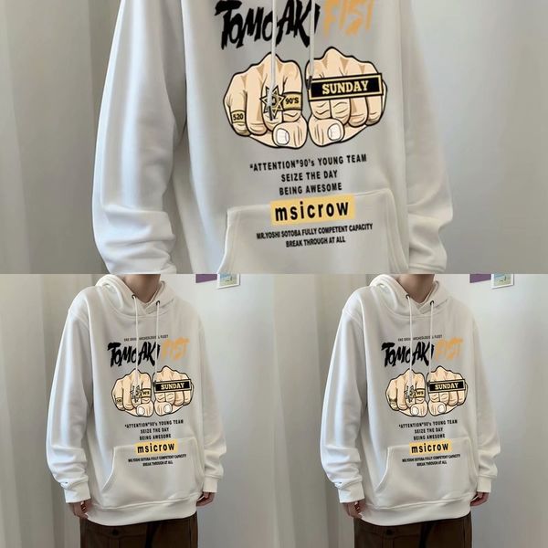 

креветки свитер кожи мужская с капюшоном корейский большой флис случайные осенние длинные волосы распущенные волосы свободный свитер меховой, Black