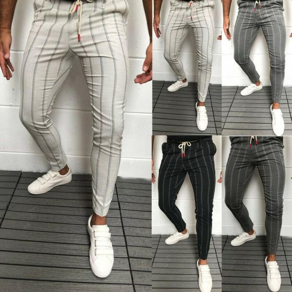

2020 new stylish men slim fit stripe business formal pants casual office trousers skinny business formal suit dress pants1, Black