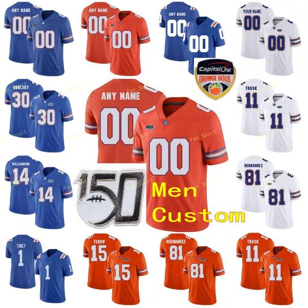 

custom florida gators college football jersey 81 aaron hernandez 84 kyle pitts 89 tyrie cleveland men blue white orange stitch, Black