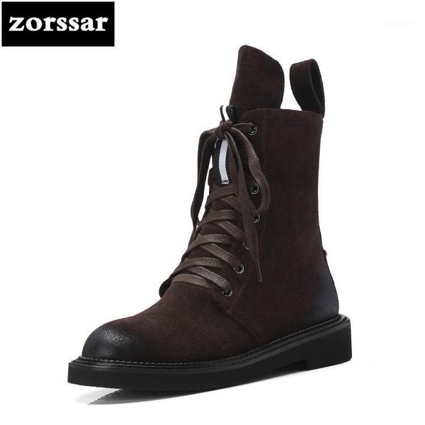 

{zorssar} 2020 new women boots winter suede leather flat heel ankle boots womens large size warm plush women's shoes1, Black