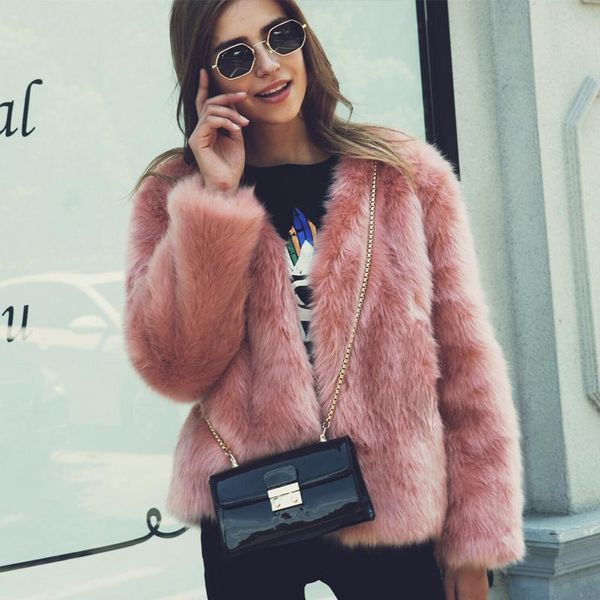 

nice autumn women winter fashion warm thick imitation faux fur coat fur coat plush leather grass coats jackets womens, Black