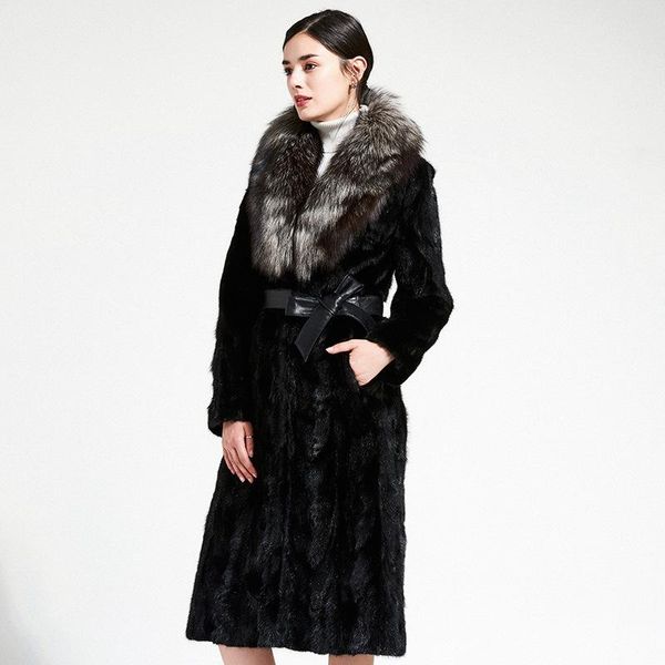 

cotday really faux fur belt long pockets thick with fur collar black 2021 new winter warm women elegant pur coat