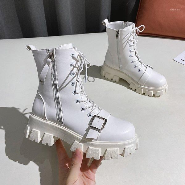 2020 Herfst Vrouwen Witte Laarzen Hoge Platform Gothic Schoenen Vrouwelijke Mode Zwarte Punk Legerkistjes Vrouwen Vierkante Hakken Ankle1