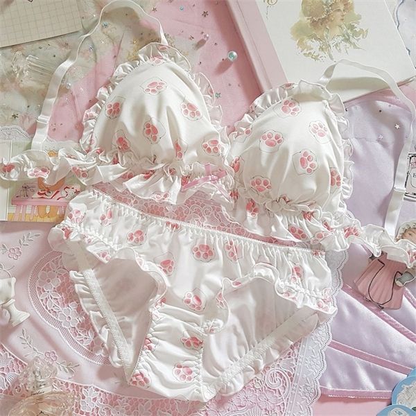 

women kawaii japanese & panties wiresoft underwear sleep intimates cute lolita bra and panty set c1114, Red;black