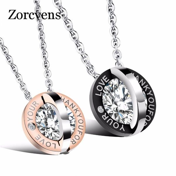 

pendant necklaces modyle fashion lover's cubic zirconia men women black gold color stainless steel chain, Silver