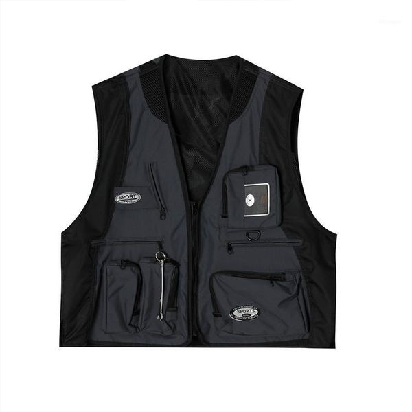 

fashion men's vests cargo vest jacket men outdoor tactical vest sleeveless jacket for men hip hop high street tide1, Black;white