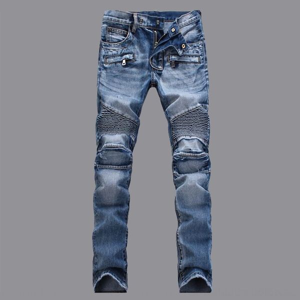 

9icos pants light-colored pleated slim fit straight and motorcycle men's jeansmotorcy light-colored pleated slim fit straight jeansjean, Blue