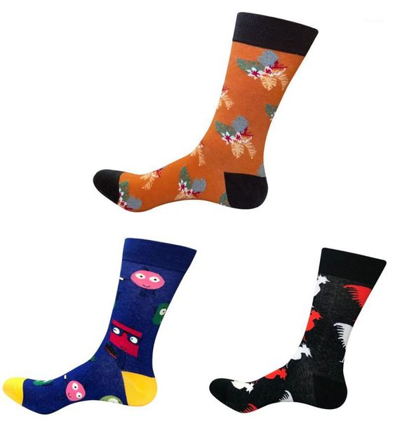

cotton men fashionable funny color autumn winter print casual happy character western long big size crew socks1, Black