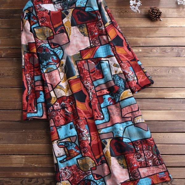 

женская лето 2019 белья хлопка печатный длинный рукав рыхлого негабаритное лето 2019 белья платья хлопка женщин напечатано с длинным рукавом, Black;gray