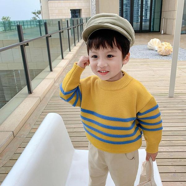 

pullover 2021 spring winter baby girl boys casual sweater children's knitted woolen kids cute stripe warm thicken plus cashmere, Blue