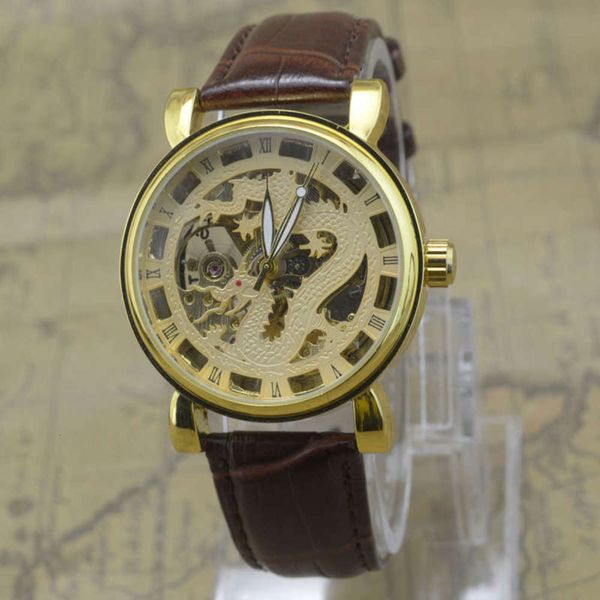 

men's watch watch automatic mechanical hollow belt mechanical watch gift table 0kwn, Slivery;brown