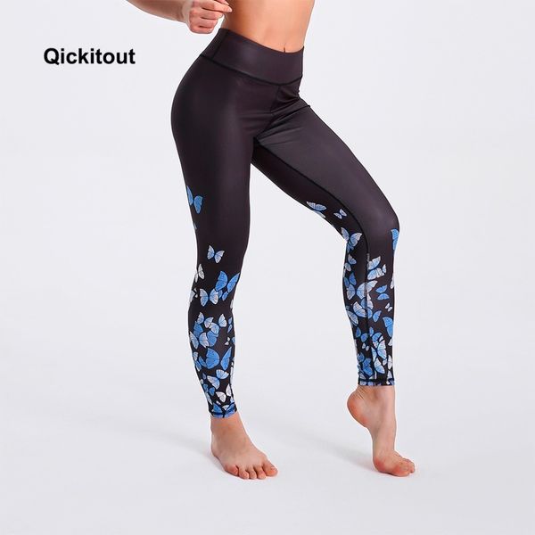 Qickitout nova primavera leggings fundo preto borboleta impresso leggings cintura alta calças longas sexy calça casual 201202