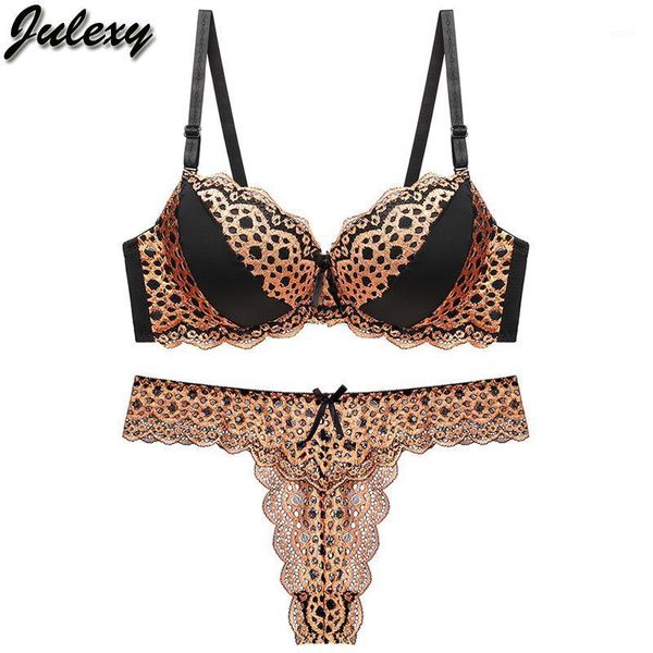 

julexy new 2019 leopard hollow out tong women bra set lace push up bra brief sets transparent and underwear panty set1, Red;black