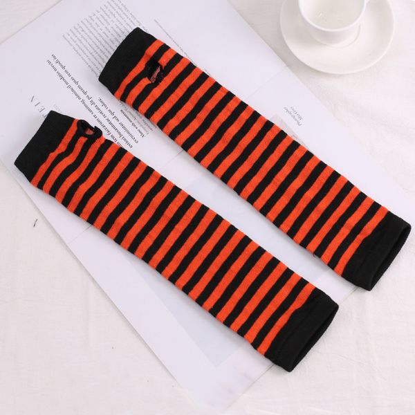 

long winter classic black white striped cotton wrist cover arm ladies sleeve knitted gloves womens