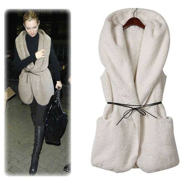 

fashing lamb wool coat female winter korean loose all-match warm lamb sleeveless bow-knot decoration sweater vest jacket 201028, Black;white