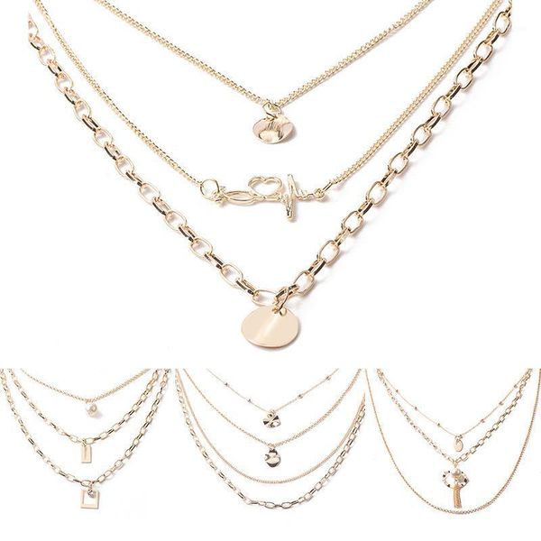 

ximei multi - layered necklace women girl gold geometric pearl letter necklace trend personality choker jewelry1, Golden;silver