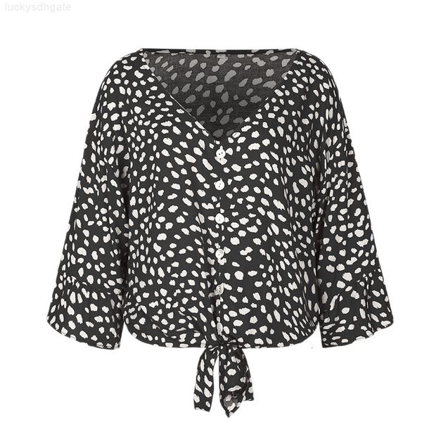 

sleeve women blouse shirts summer v neck butterfly dot printed spring boho, White