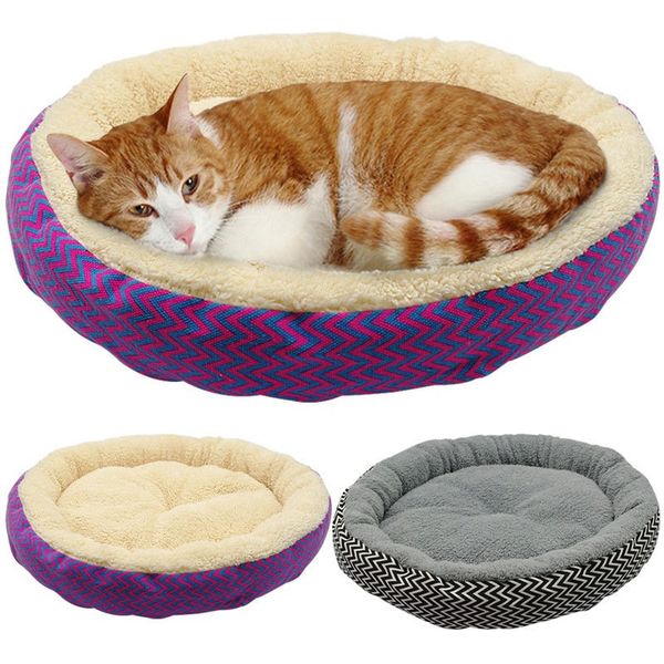 

pet seat winter warm cats dogs bed printed canvas round cushion v-shaped pattern dog sleeping mat pad can hand/machine washable 201111