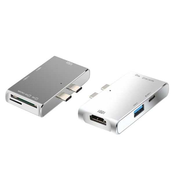 

dual usb c hub delicate design yc212 dual type-c hub usb3.1 hdmi usb3.0 sd tf adapter for pro 2020/2020