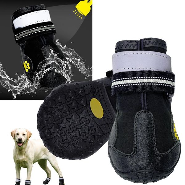 

4pcs/set pet dog shoes reflective waterproof dog boots warm snow rain pets booties anti-slip socks footwear for medium l bbynmp