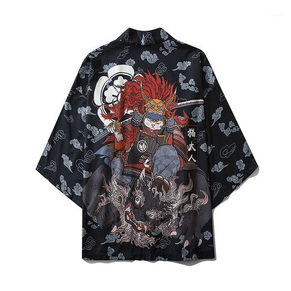 

men streetwear summer printed multiple colors half sleeve kimono jackets japanese style mens casual thin cardigan outwear1, Black;brown